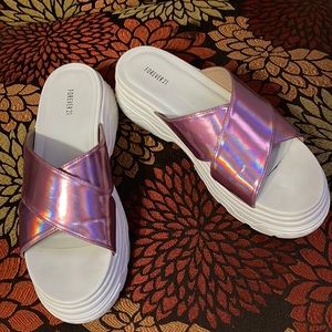 Platform Metallic Pink Sandals So Trendy!
